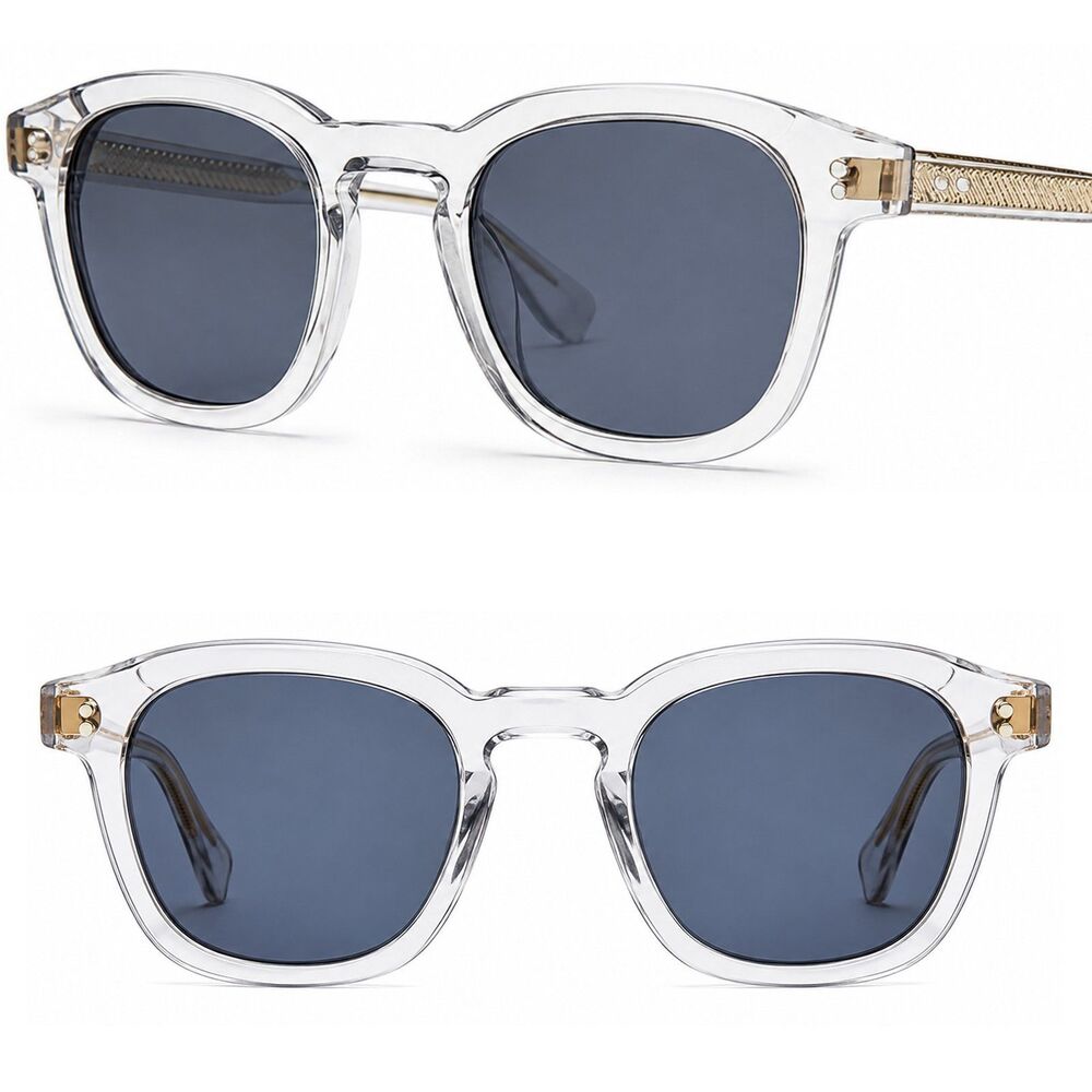 *Case Included* Men's Clear Blue Polarized Square Acetate Retro Style Sunglasses